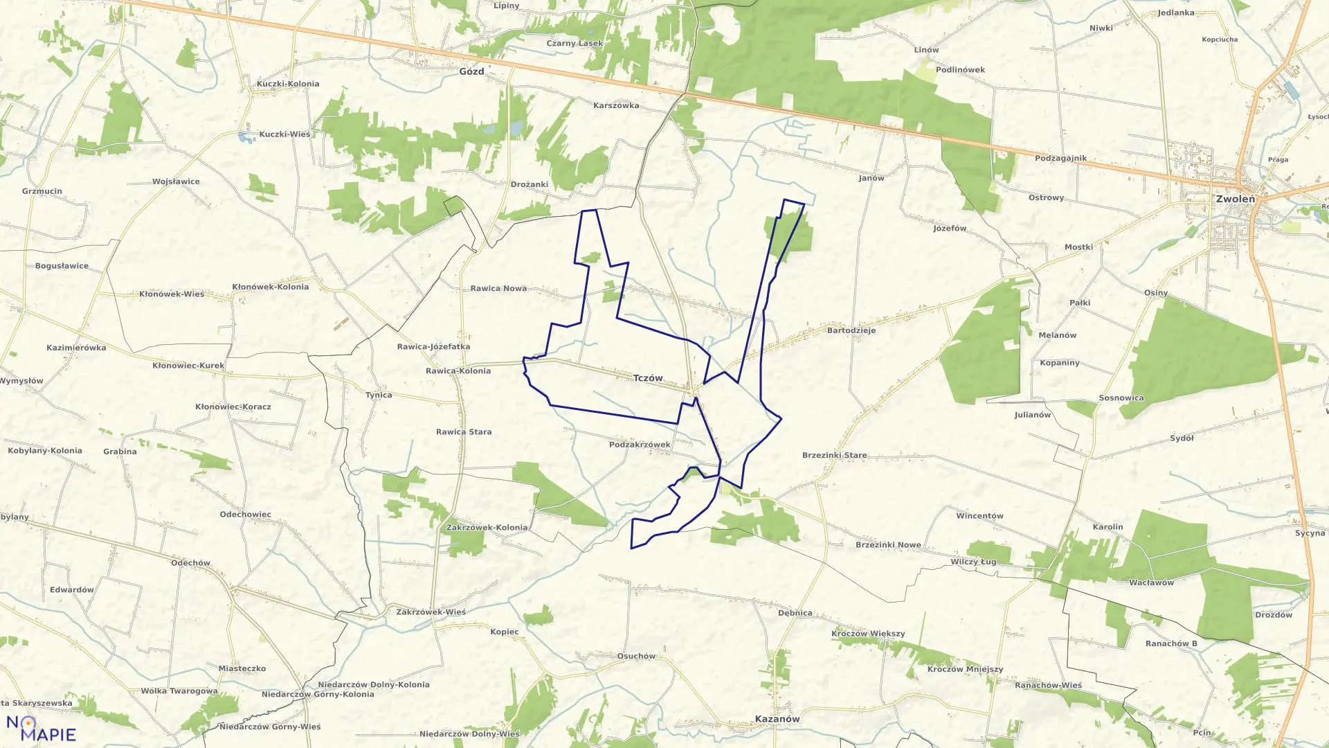 Mapa obrębu TCZÓW ŚREDNI w gminie Tczów